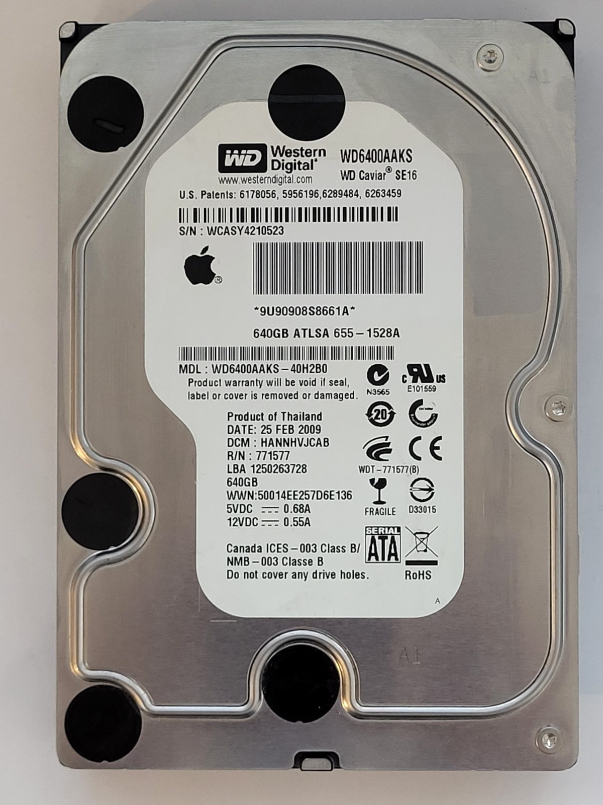WD6400AAKS-40H2B0, DCM: HANNHVJCAB, 25 FEB 2009 | WD 640Go 3,5" SATA HDD STK