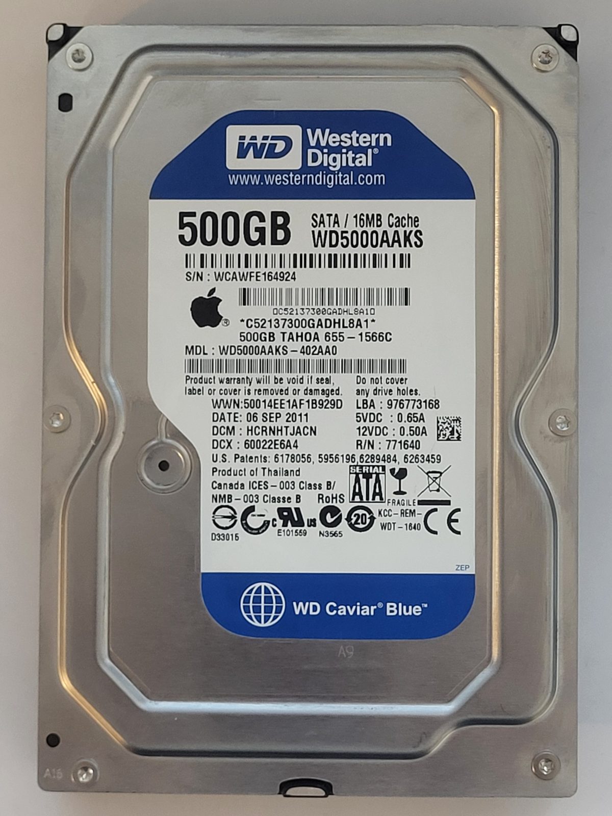 WD5000AAKS-402AA0, DCM: HCRNHTJACN, 06 SEP 2011 | WD 500Go 3,5" SATA HDD STK