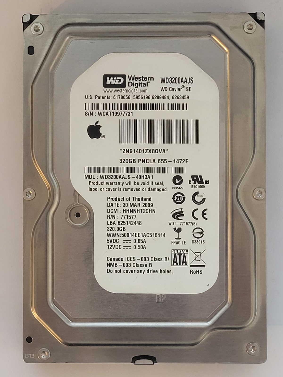 WD3200AAJS-40H3A0, DCM: HHNNHT2CHN, 30 MAR 2009 | WD 320Go 3,5" SATA HDD STK