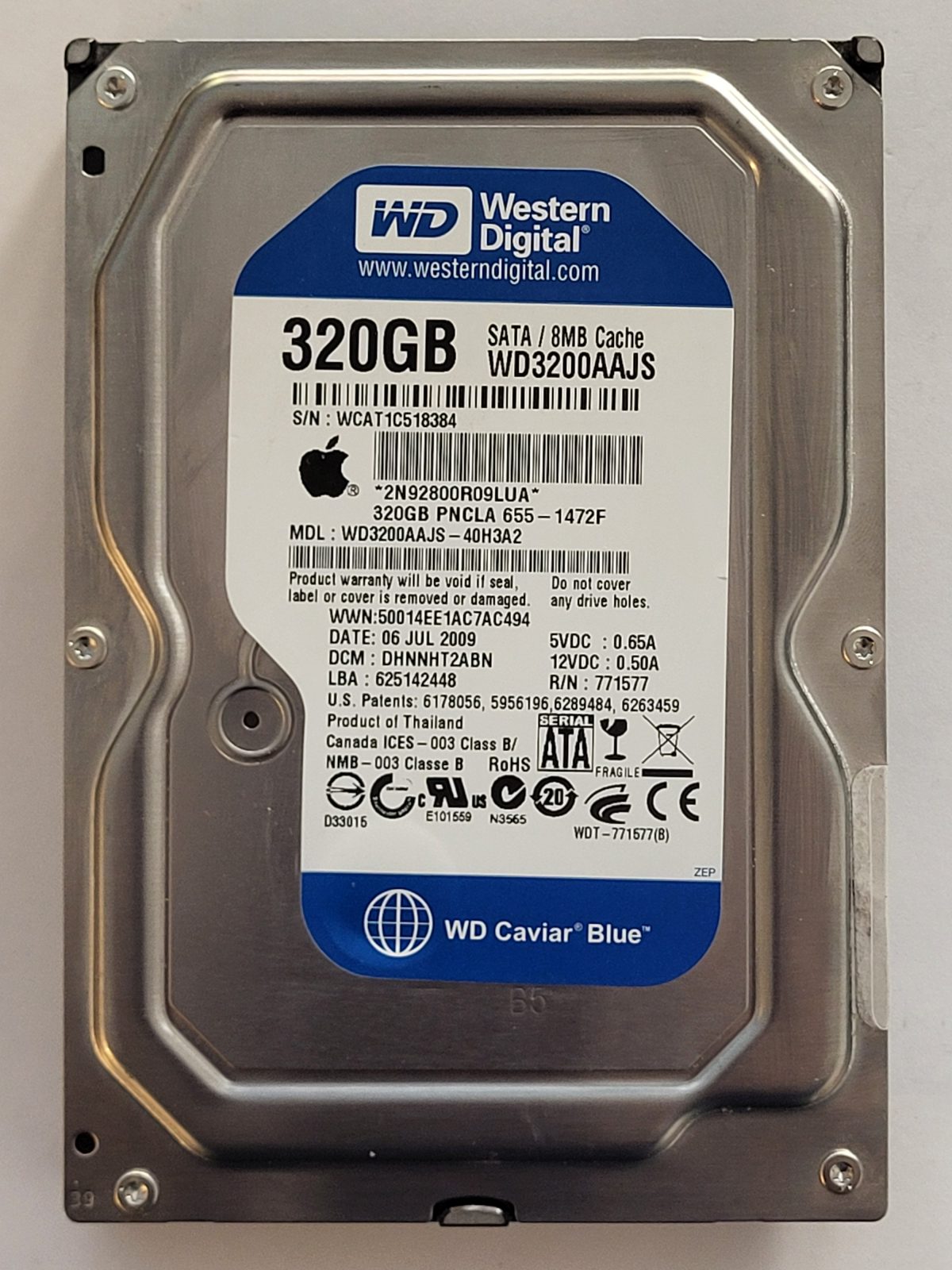 WD3200AAJS-40H3A0, DCM: DHNNHT2ABN, 06 JUL 2009 | WD 320Go 3,5" SATA HDD STK