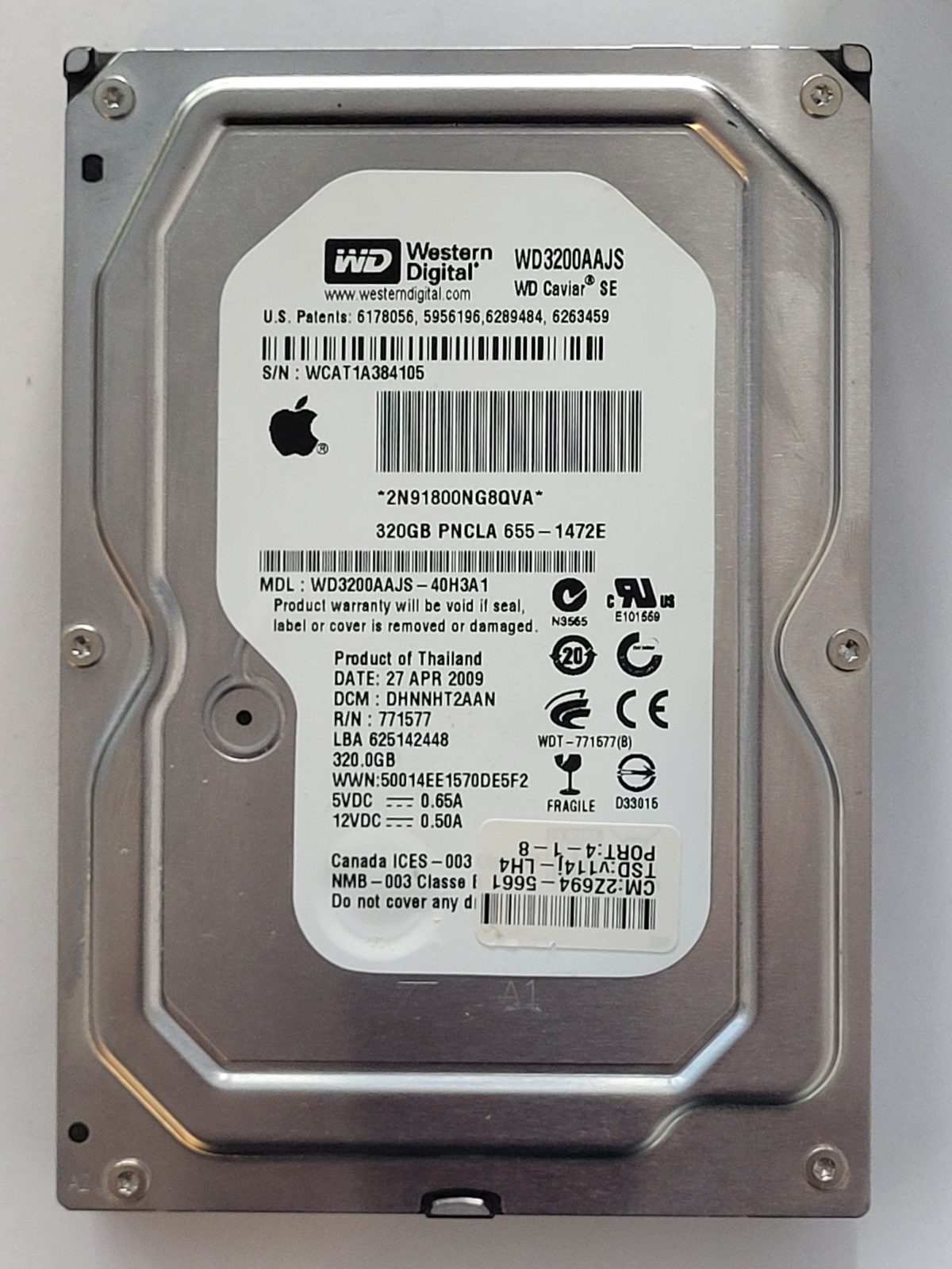 WD3200AAJS-40H3A0, DCM: DHNNHT2AAN, 27 APR 2009 | WD 320Go 3,5" SATA HDD STK