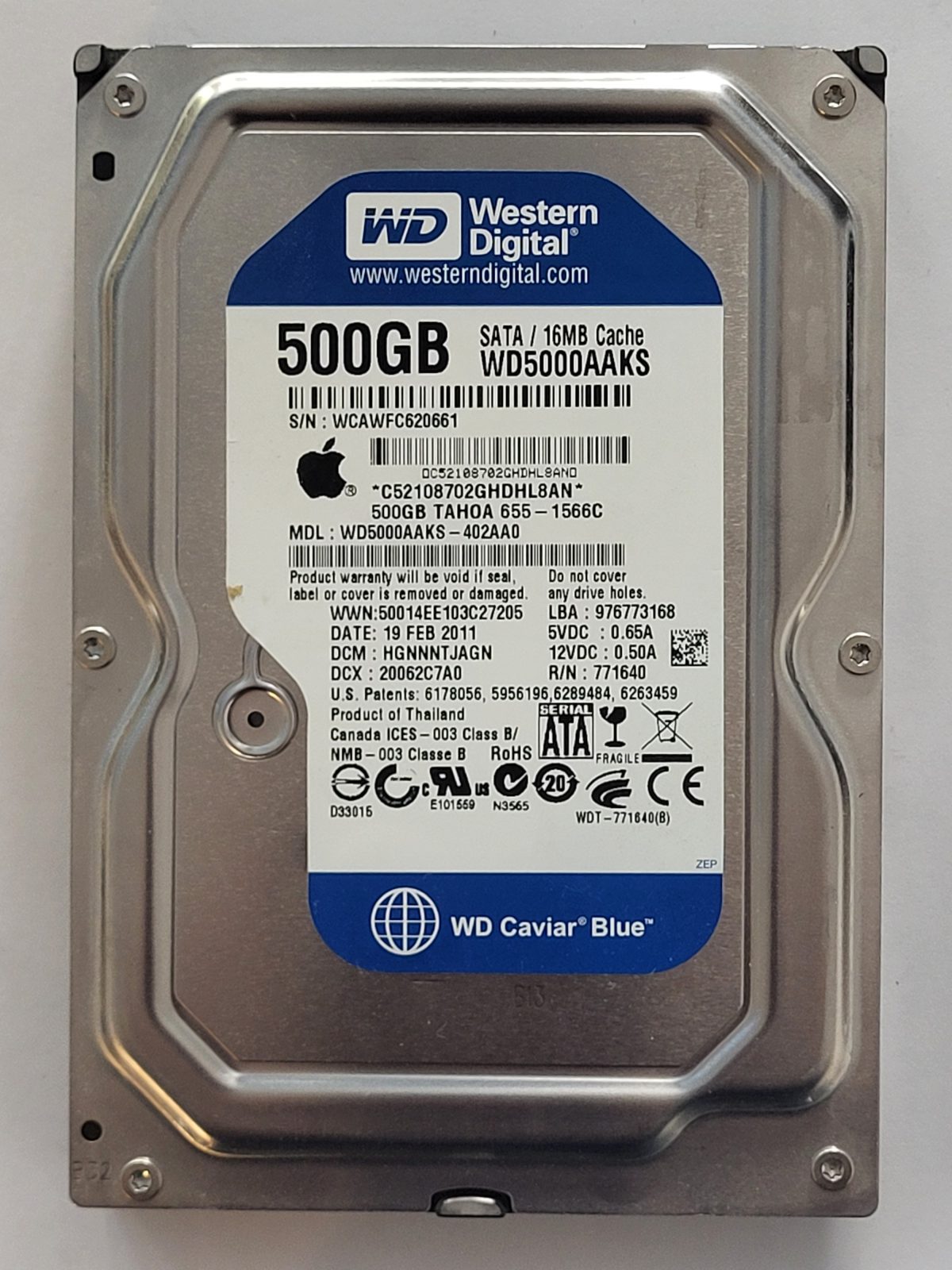 WD5000AAKS-402AA0, DCM: HGNNNTJAGN, 19 FEB 2011 | WD 500Go 3,5" SATA HDD STK