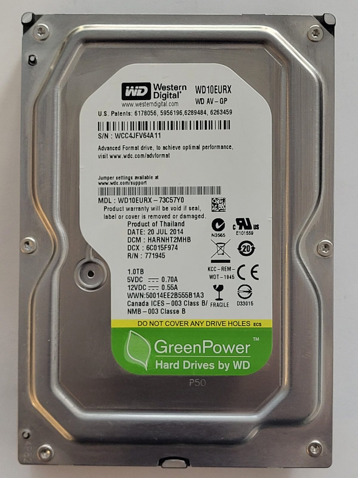 WD10EURX-73C57Y0, DCM: HARNHT2MHB, 20 JUL 2014 | WD 1To 3,5" SATA HDD STK