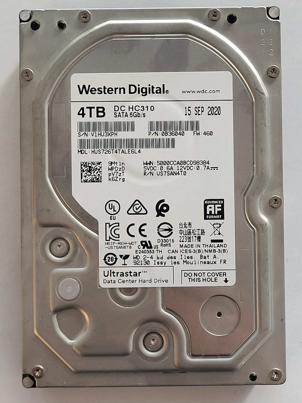 HUS726T4TALE6L4, 15 SEP 2020 | WD 4To 3,5" SATA HDD STK