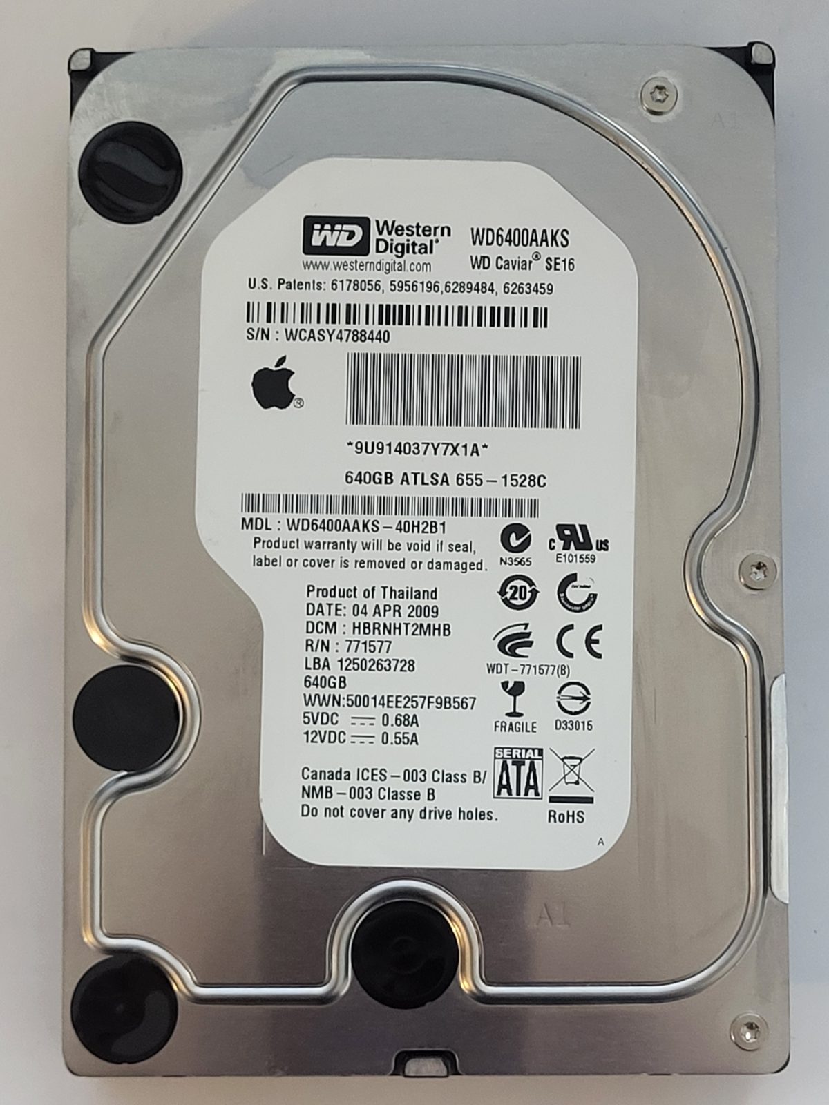 WD6400AAKS-40H2B0, DCM: HBRNHT2MHB, 04 APR 2009 | WD 640Go 3,5" SATA HDD STK