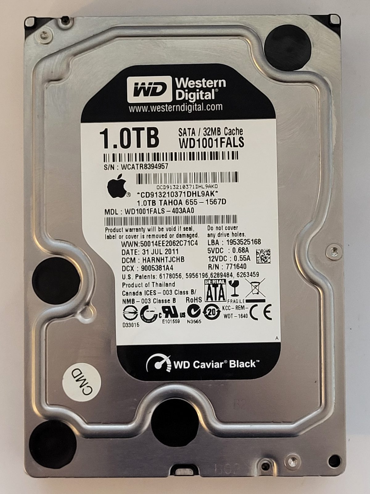 WD1001FALS-403AA0, DCM: HARNHTJCHB, 31 JUL 2011 | WD 1To 3,5" SATA HDD STK