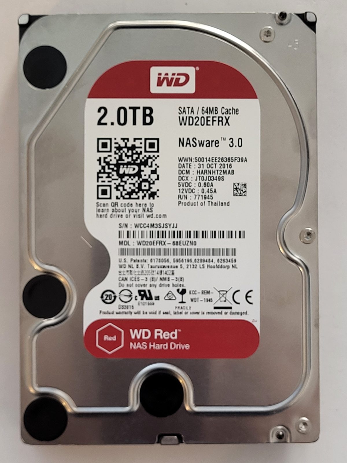 WD20EFRX-68EUZN0, DCM: HARNHT2MAB, 31 OCT 2016 | WD 2To 3,5" SATA HDD STK