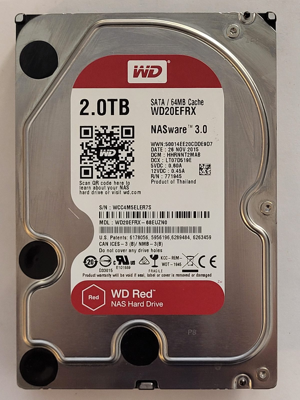 WD20EFRX-68EUZN0, DCM: HHRNNT2MAB, 26 NOV 2015 | WD 2To 3,5" SATA HDD STK