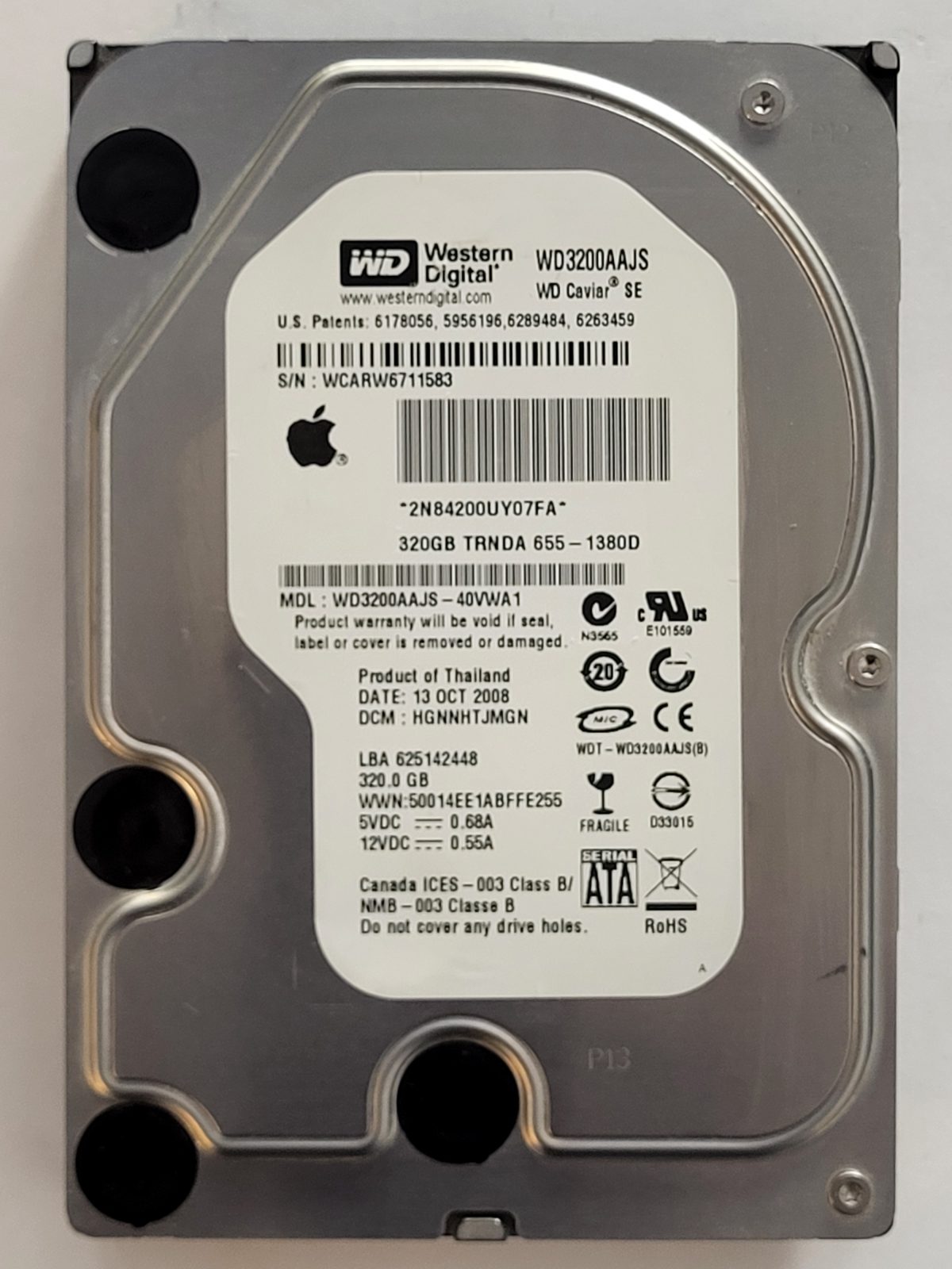 WD3200AAJS-40VWA1, DCM: HGNNHTJMGN, 13 OCT 2008 | WD 320Go 3,5" SATA HDD STK
