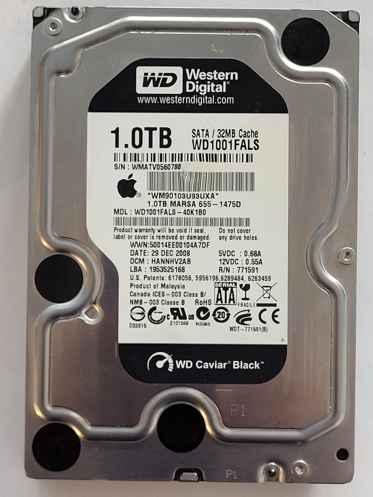 WD1001FALS-40K1B0, DCM: HANNHV2AB, 29 DEC 2008 | WD 1To 3,5" SATA HDD STK