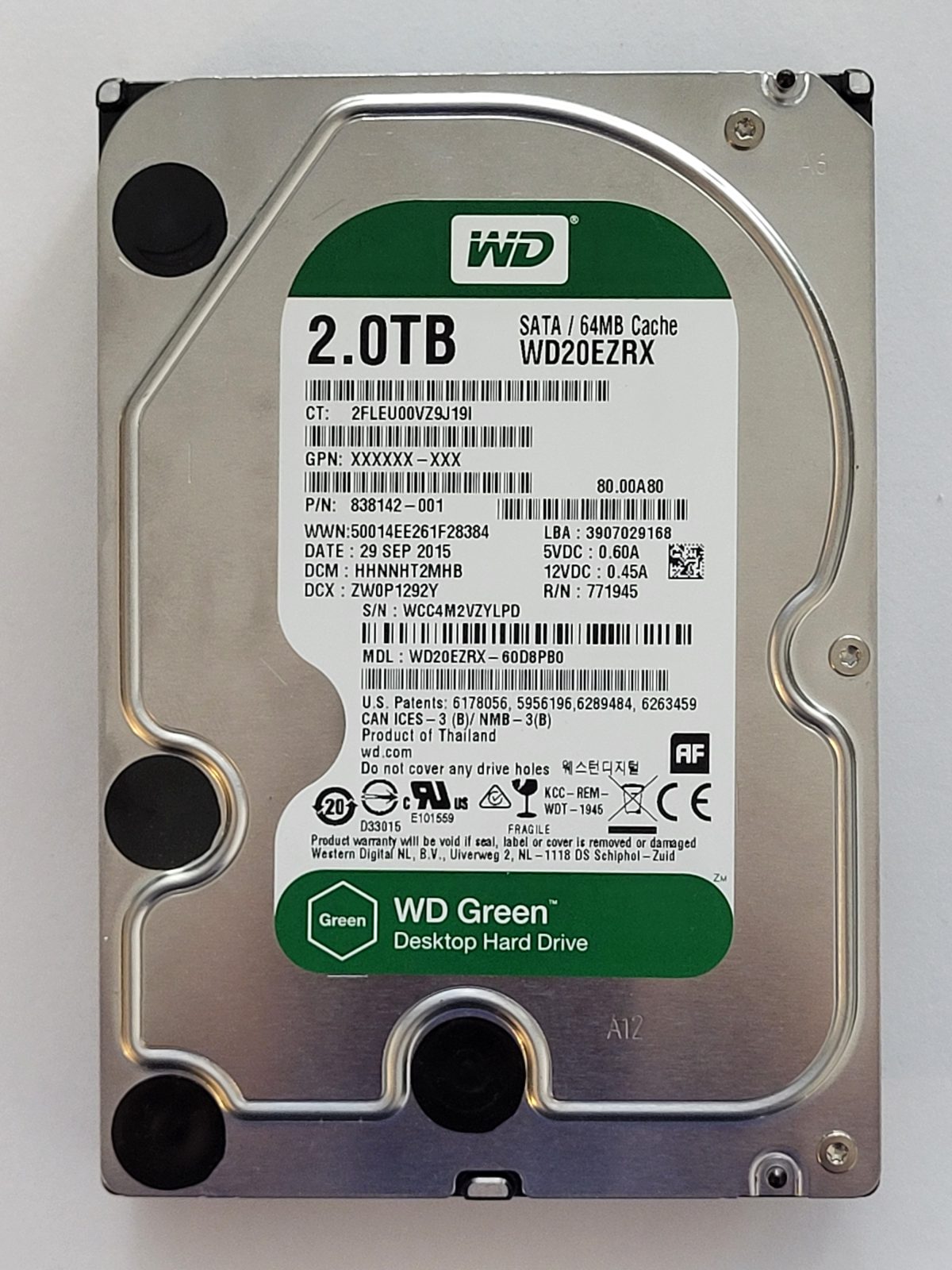 WD20EZRX-60D8PB0, DCM: HHNNHT2MHB, 29 SEP 2015 | WD 2To 3,5" SATA HDD STK