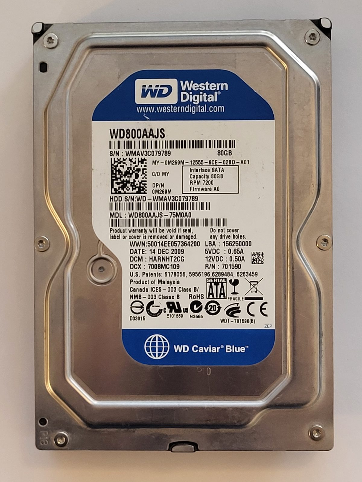 WD800AAJS-75M0A0, DCM: HARNHT2CG, 14 DEC 2009 | WD 80Go 3,5" SATA HDD STK