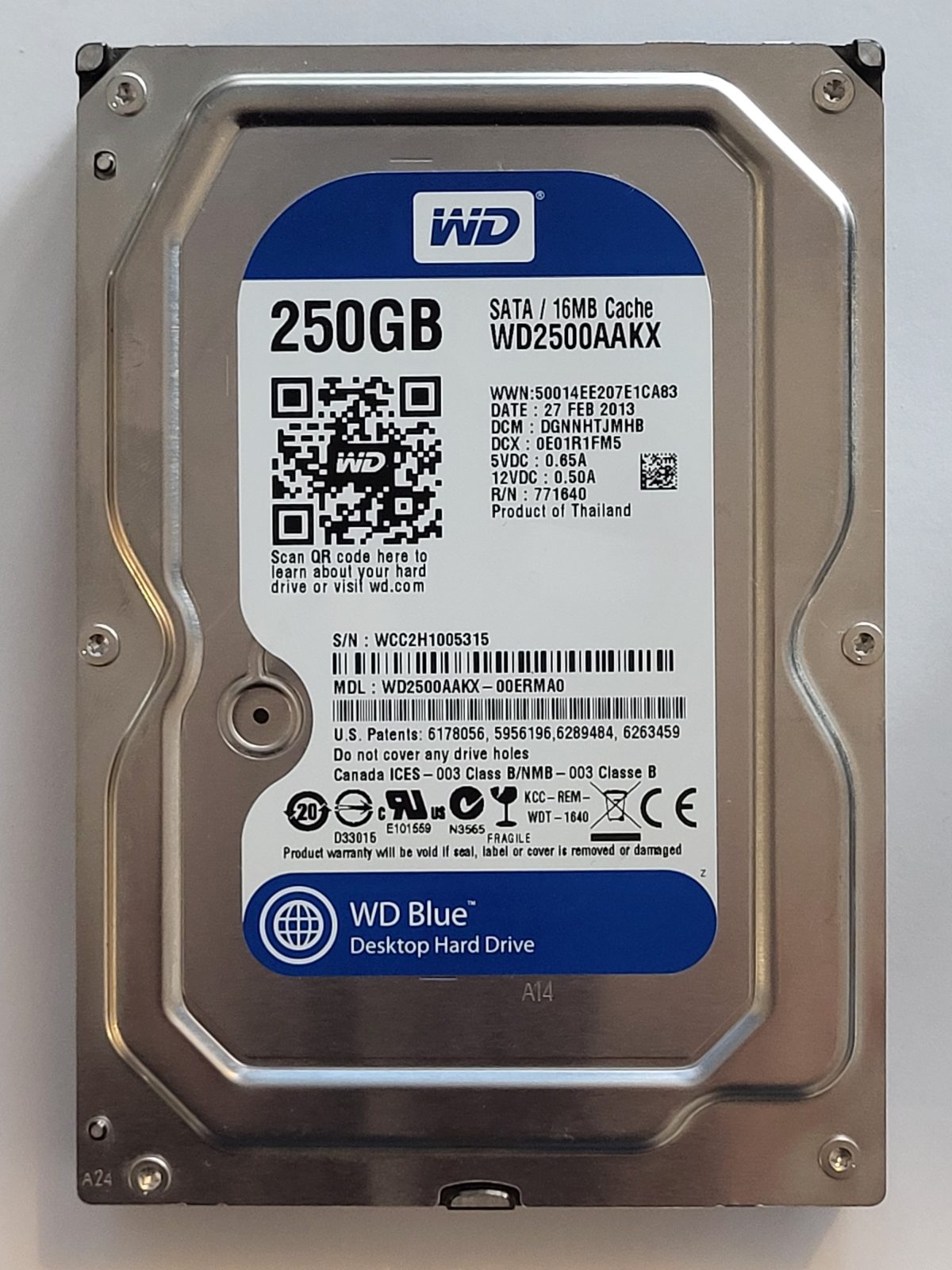 WD2500AAKX-00ERMA0, DCM: DGNNHTJMHB, 27 FEB 2013 | WD 250Go 3,5" SATA HDD STK