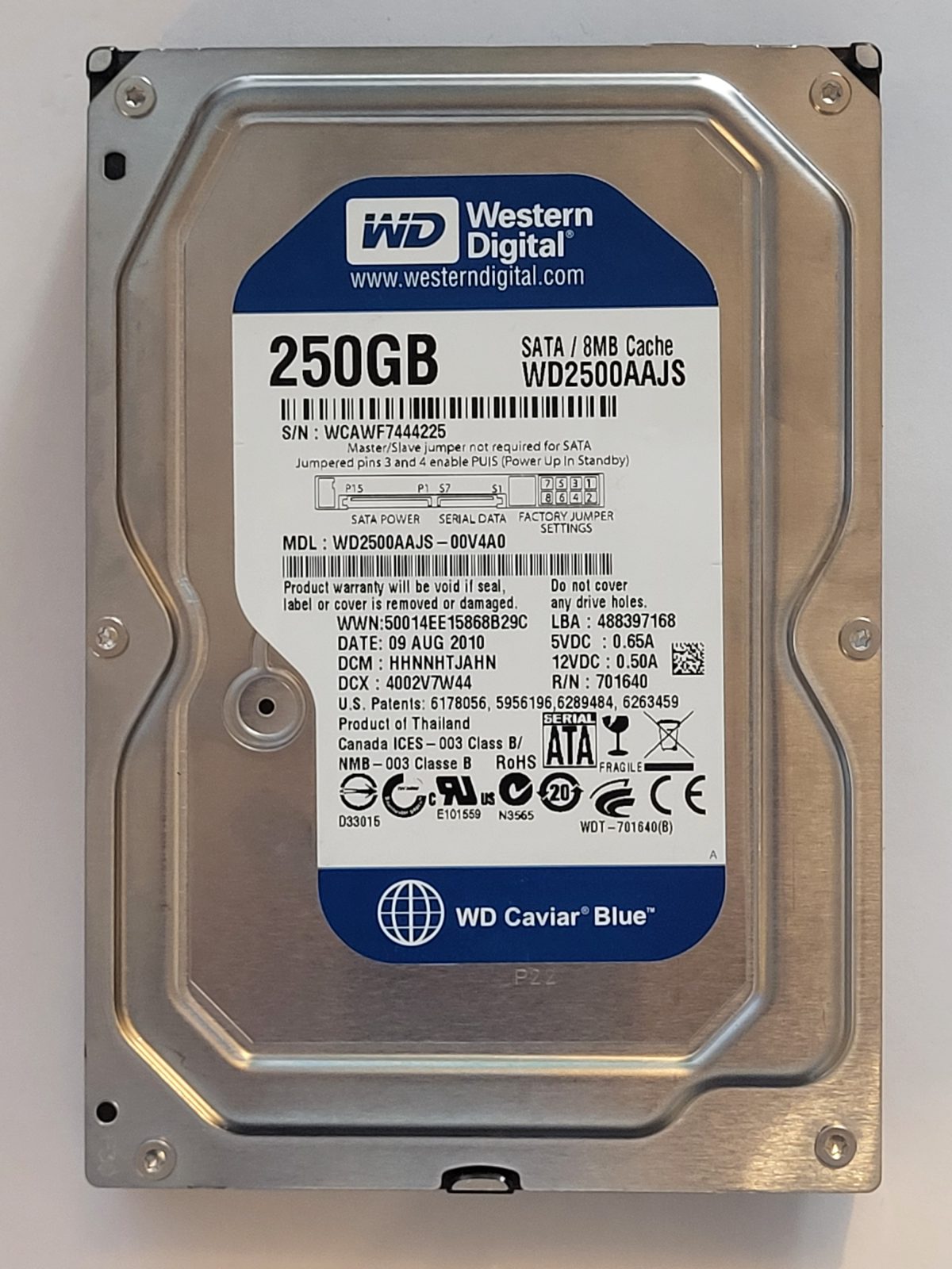 WD2500AAJS-00V4A0, DCM: HHNNHTJAHN, 09 AUG 2010 | WD 250Go 3,5" SATA HDD STK
