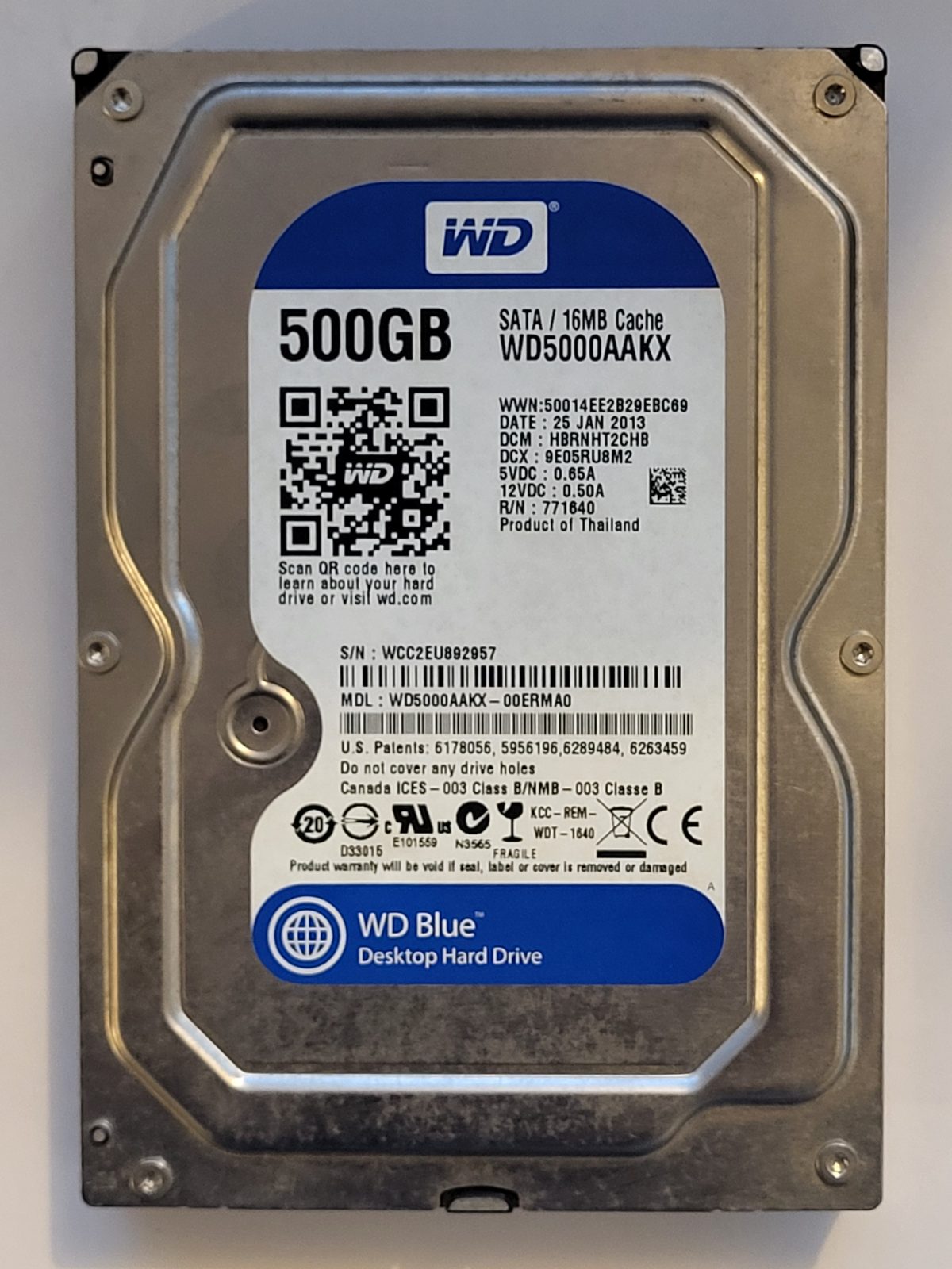 WD5000AAKX-00ERMA0, DCM: HBRNHT2CHB, 25 JAN 2013 | WD 500Go 3,5" SATA HDD STK