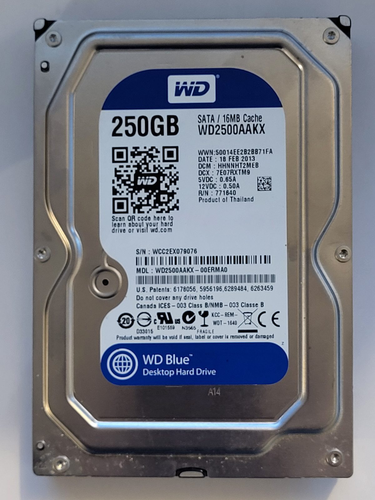 WD2500AAKX-00ERMA0, DCM: HHNNHT2MEB, 18 FEB 2013 | WD 250Go 3,5" SATA HDD STK