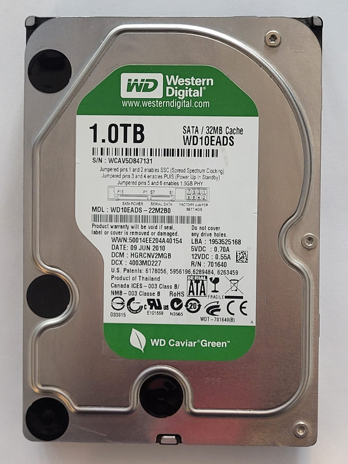 WD10EADS-22M2B0, DCM: HGRCNV2MGB, 09 JUN 2010 | WD 1To 3,5" SATA HDD STK