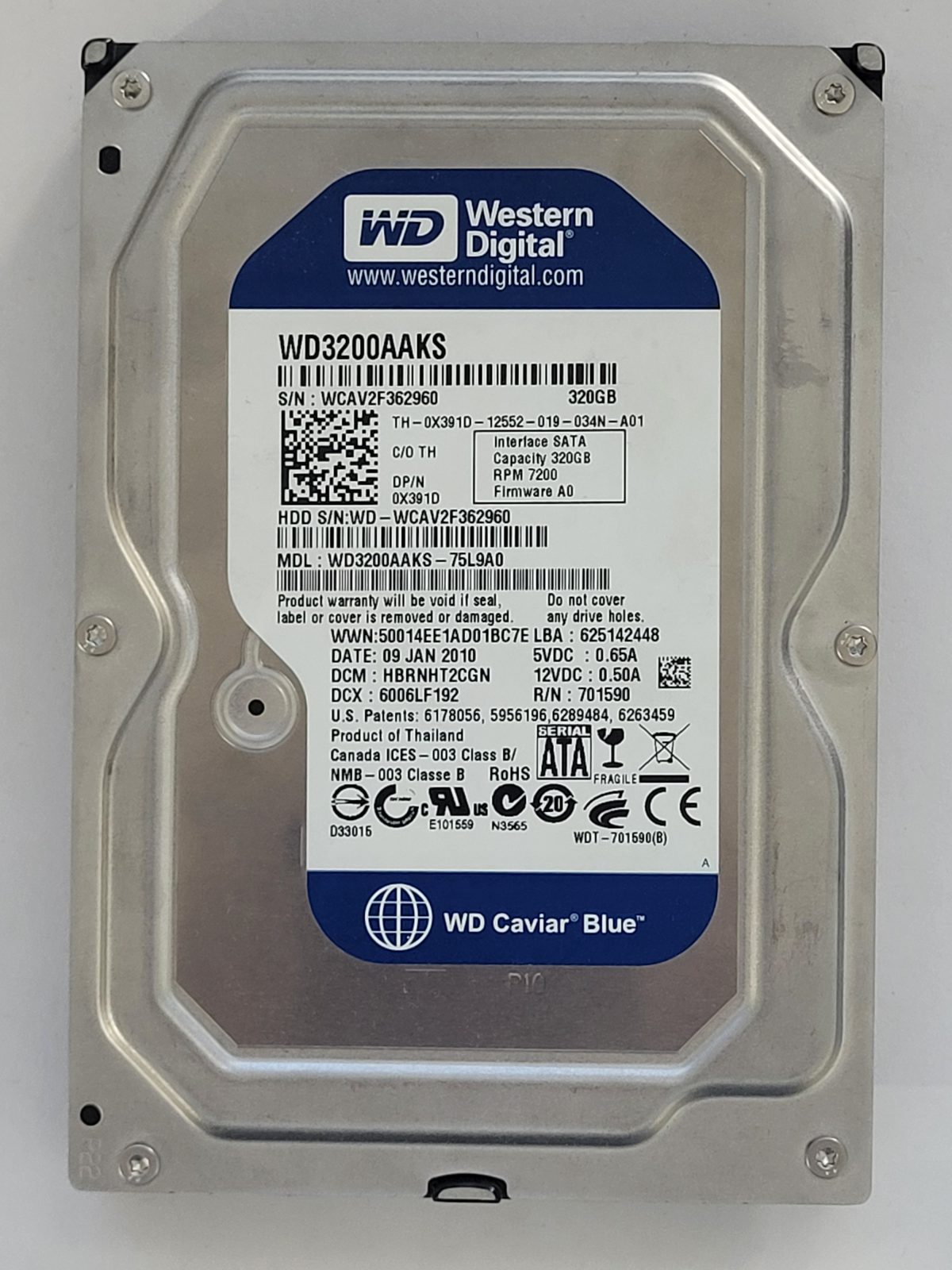 WD3200AAKS-75L9A0, DCM: HBRNHT2CGN, 09 JAN 2010 | WD 320Go 3,5" SATA HDD STK