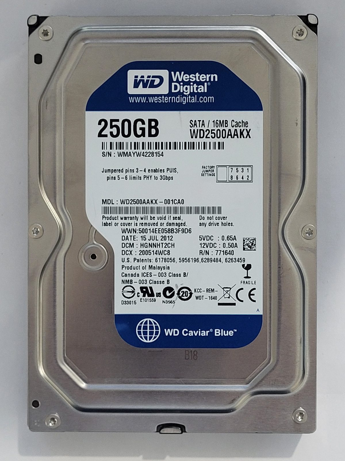 WD2500AAKX-001CA0, DCM: HGNNHT2CH, 15 JUL 2012 | WD 250Go 3,5" SATA HDD STK