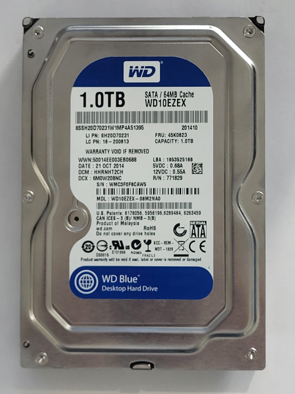 WD10EZEX-08M2NA0, DCM: HHRNHT2CH, 21 OCT 2014 | WD 1To 3,5" SATA HDD STK