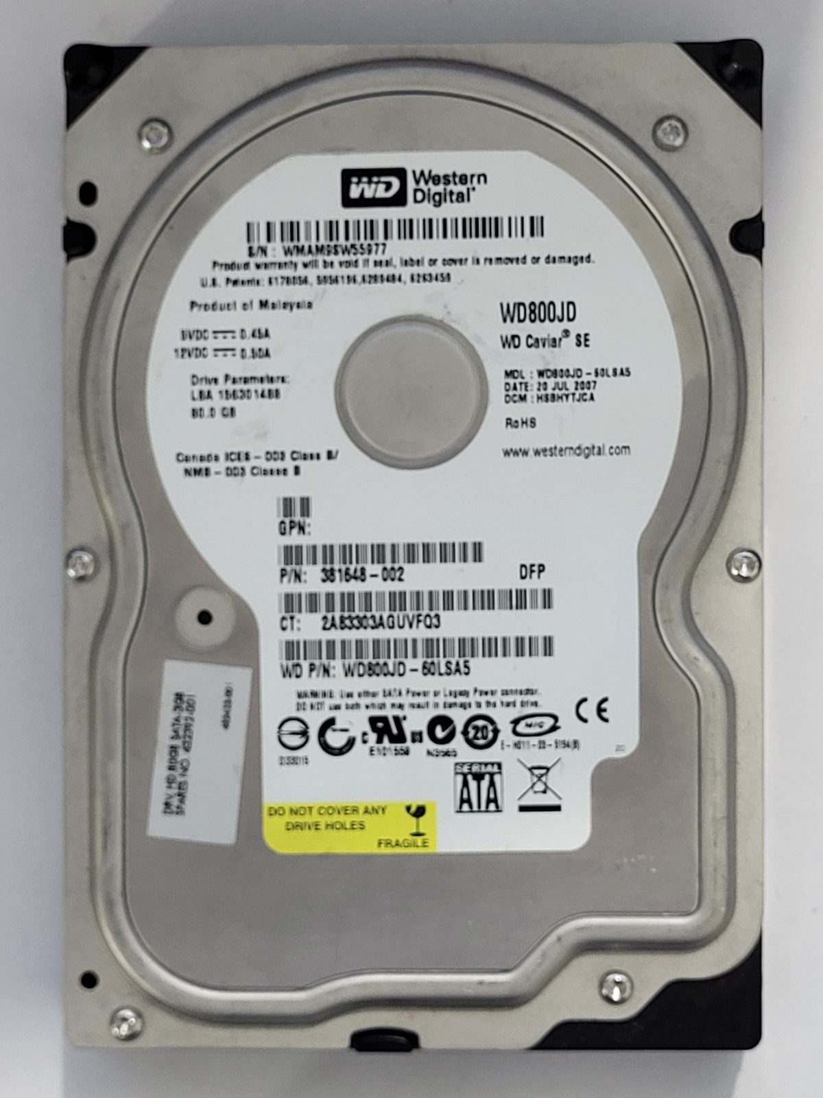 WD800JD-60LSA5, DCM: HSBHYTJCA, 20 JUL 2007 | WD 80Go 3,5" SATA HDD STK