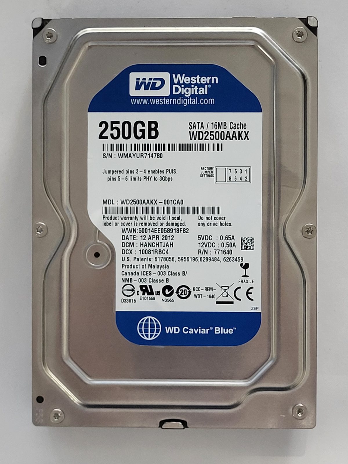 WD2500AAKX-001CA0, DCM: HANCHTJAH, 12 APR 2012 | WD 250Go 3,5" SATA HDD STK