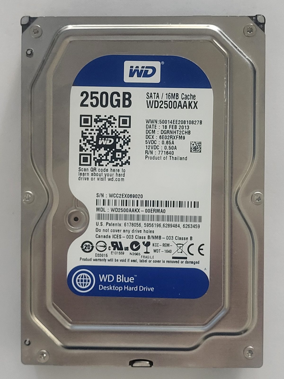 WD2500AAKX-00ERMA0, DCM: DGRNHT2CHB, 18 FEB 2013 | WD 250Go 3,5" SATA HDD STK